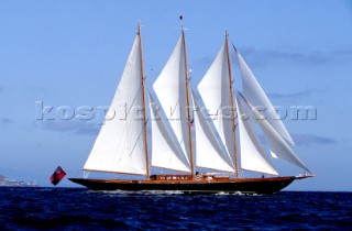 The elegant three masted classic yacht Creole owned by the Gucci sisters