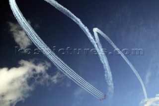 Beach entertainment by the Red Arrows during Cowes Week 2004