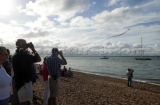 Beach entertainment by the Red Arrows during Cowes Week 2004