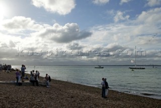 Beach entertainment by the Red Arrows during Cowes Week 2004