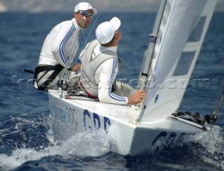 Ian Percy (Gold in Sydney 2000) and Steve Mitchell training today in advance of the start of the Star class event in Athens tomorrow. They are favourites for Gold.