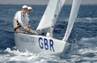 Ian Percy (Gold in Sydney 2000) and Steve Mitchell training today in advance of the start of the Star class event in Athens tomorrow. They are favourites for Gold.