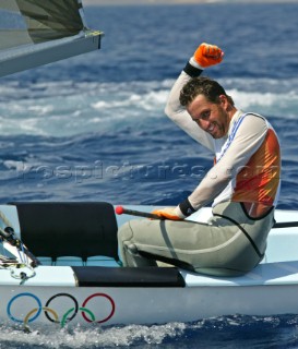 Athens 21 08 2004. Olympic Games 2004  . Finn. BEN AINSLIE  (GBR) . Gold Medal in Athens