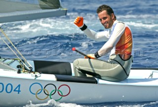 Athens 21 08 2004. Olympic Games 2004  . Finn. BEN AINSLIE  (GBR) . Gold Medal in Athens