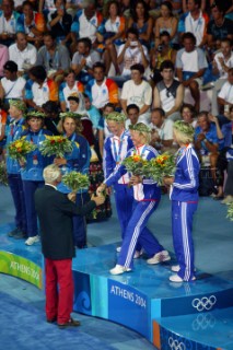 Athens 21 08 2004. Olympic Games 2004  . Yngling. ROBERTSON WEBB AYTON (GBR) . Gold Medal