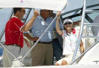 Athens 28 08 2004. Olympic Games 2004  . Tornado. Prince Felipe de Borbon and his wife Letizia follow  the Tornado Race in Athens.