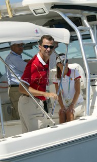 Athens 28 08 2004. Olympic Games 2004  . Tornado. Prince Felipe de Borbon and his wife Letizia follow  the Tornado Race in Athens.