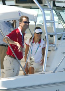 Athens 28 08 2004. Olympic Games 2004  . Tornado. Prince Felipe de Borbon and his wife Letizia follow  the Tornado Race in Athens.