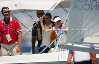 Athens 28 08 2004. Olympic Games 2004  . Tornado. Prince Felipe de Borbon and his wife Letizia follow  the Tornado Race in Athens.