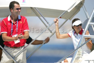 Athens 28 08 2004. Olympic Games 2004  . Tornado. Prince Felipe de Borbon and his wife Letizia follow  the Tornado Race in Athens.