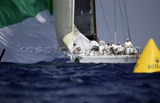 Rolex Maxi World Championship 2004 in Porto Cervo Sardinia.Pyewacket approaching the leeward mark.