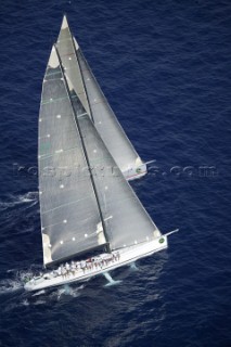 Rolex Maxi World Championship 2004 in Porto Cervo Sardinia. Pyewacket and Wild Oats.