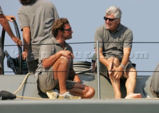 Porto Cervo 07 09 2004Maxi Yacht Rolex Cup 2004Prada Chairman Patrizio Bertelli on board of Tiketitan