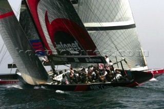 Valencia - 05 10 2004. Valencia Louis Vuitton Cup ACT 2 & 3. First Race Day in Valencia. Alinghi Vs Luna Rossa . Photo:©Carlo Borlenghi