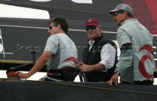 Valencia - 07 10 2004. Valencia Louis Vuitton Cup ACT 2 & 3. Juan©Carlos de Borbon, King of Spain,  with Ernesto Bertarelli on bord of Alinghi.