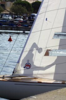 Dragon 75th Anniversary Regatta 2004 - St Tropez. Shadow of girl in sail.