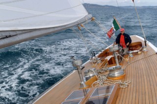 Porto Santo Stefano - Italy 18th October 2004. Olin Stephens on board of VIM 12mtNot Germany