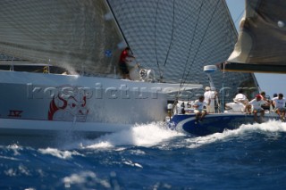 Collision between Mari Cha V and Venom W60. Marie Cha V during Antigua Race Week 2004