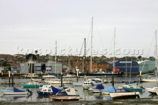 The FBM yardÕs hanger on the Medina river in Cowes, Isle of Wight which is the new head quarters of GBR Challenge GBR Challenge HQ