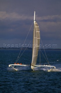 The French foiled trimaran Hydroptere