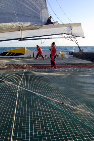 Maxi Catamaran Cheyenne on a 24 hour charge from Plymouth to Antwerp for loading on a ship to the Mi