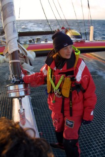 Maxi Catamaran Cheyenne on a 24 hour charge from Plymouth to Antwerp for loading on a ship to the Middle East. Dr Claire Bailey.