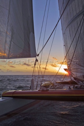 Maxi Catamaran Cheyenne on a 24 hour charge from Plymouth to Antwerp for loading on a ship to the Mi