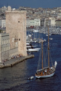 Yacht entering Marseilles harbour, France