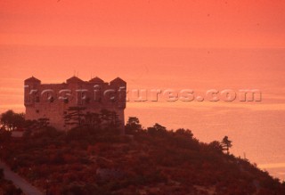 Medieval castle on cliff top, Croatia.