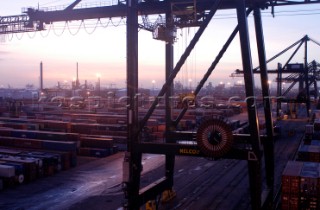 Cranes and containers on the dockside in the Port of Antwerp, Belgium