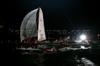 Vendee Globe 2004/5 - Vincent Riou - winner. Arrived 02/02/2005 at 22:49:55, in 87 days, 10 hours, 47 minutes and 55 seconds, with an average speed of 11.28 Knots.