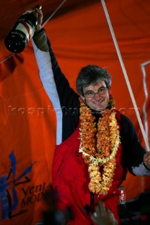 Vendee Globe 2004/5 - Vincent Riou - winner. Arrived 02/02/2005 at 22:49:55, in 87 days, 10 hours, 47 minutes and 55 seconds, with an average speed of 11.28 Knots.