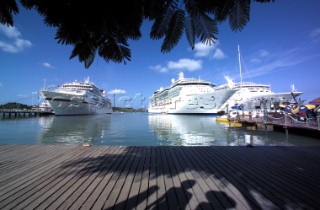 Superyachts moored in harbour