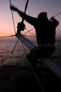 Skipper David Scully into sunset on Cheyenne