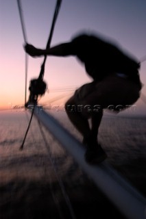 Skipper David Scully into sunset on Cheyenne