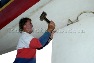 Crewman Herve Jan dropping rudder Cheyenne