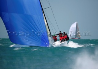 The Melges 32 sportsboat with blue asymmetric spinnaker during Key West Race Week 2005