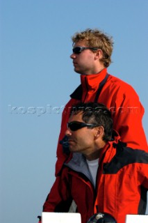 Cheyenne Skipper David Scully, navigator Wouter Verbraak looking on watch
