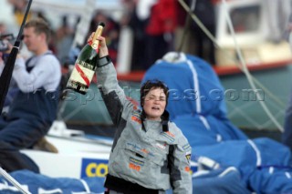 Ellen MacArthur of trimaran B&Q. The fastest solo sailor on the planet. Sailed around the world with a new record of 71 days 14 hours and 18 mins 33 seconds.