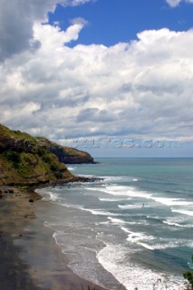 Cloudy sky over rocky coast