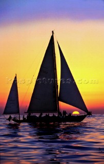 Classic yawl at sunset