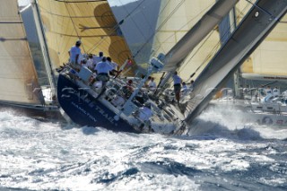 Heineken Regatta 2003, Starr Trail (Farr 72) crossing Tazani (Swan 59)