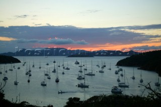 View of harbour at sunset