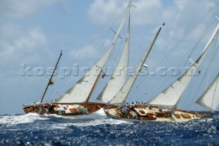 Antigua Classic Yacht Regatta 2004,65ft John Alden yawl  NIRVANA (left) and 61ft John Alden yawl LUCIA A (right)