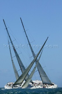 Antigua Sailing Week 2004, Ker 55 Aera crosses 140ft schooner Mari Cha IV