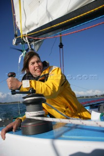 Aurelia Ditton sailing the 35ft trimaran SHOCKWAVE Aurelia Ditton will be competing in the Ostar race in the very competive tri.