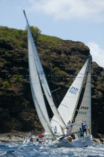 Antigua Sailing Week 2005. JUST DU 4 IT - Dufour 44. HUGO in background