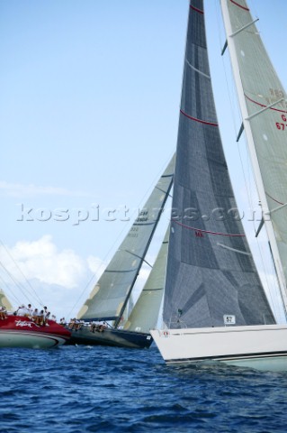 Antigua Sailing Week 2005 Front to back FLYING DRAGON SPIRIT OF JETHOU TITAN 12