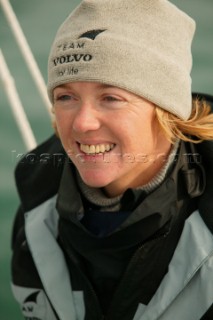 Shirley Robertson in foul weather gear