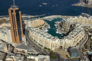 P1 Malta 2005. Port and harbour of Portomasso. Aerial view of the architecture and historic buildings of the town of Valetta, Malta